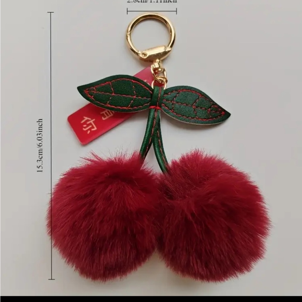 Cherry Pom Pom Keychain - Picture 3 of 3
